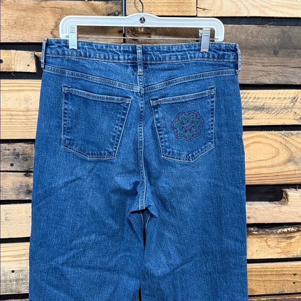 Free Assembly Women’s Hand Painted Boho‎ Floral High Rise Wide Leg Jeans Size 12 - Picture 6 of 9